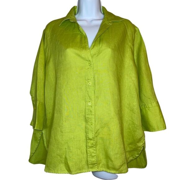 SOLD Zara Green Linen Oversize Collared Button Shirt Size Small - Picture 1 of 10